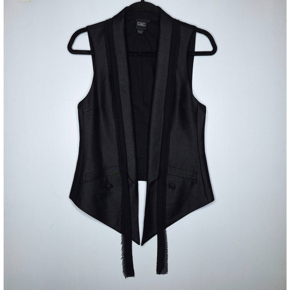 EDUN Open Front Silk Tie Vest XS Gray Black Modern Corporate Goth Lagenlook - Picture 12 of 12
